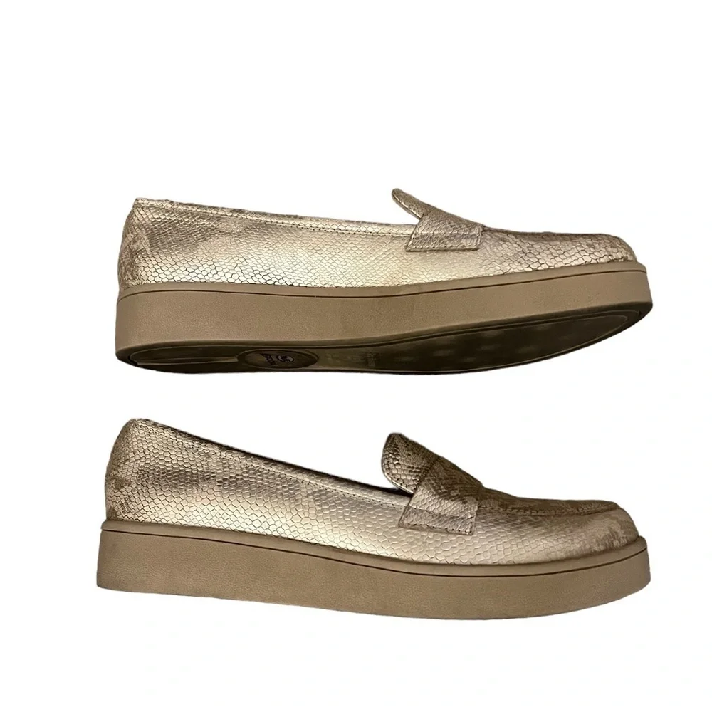 ESTODAS Peruvian snakeskin textured gold metallic 1” sole loafers